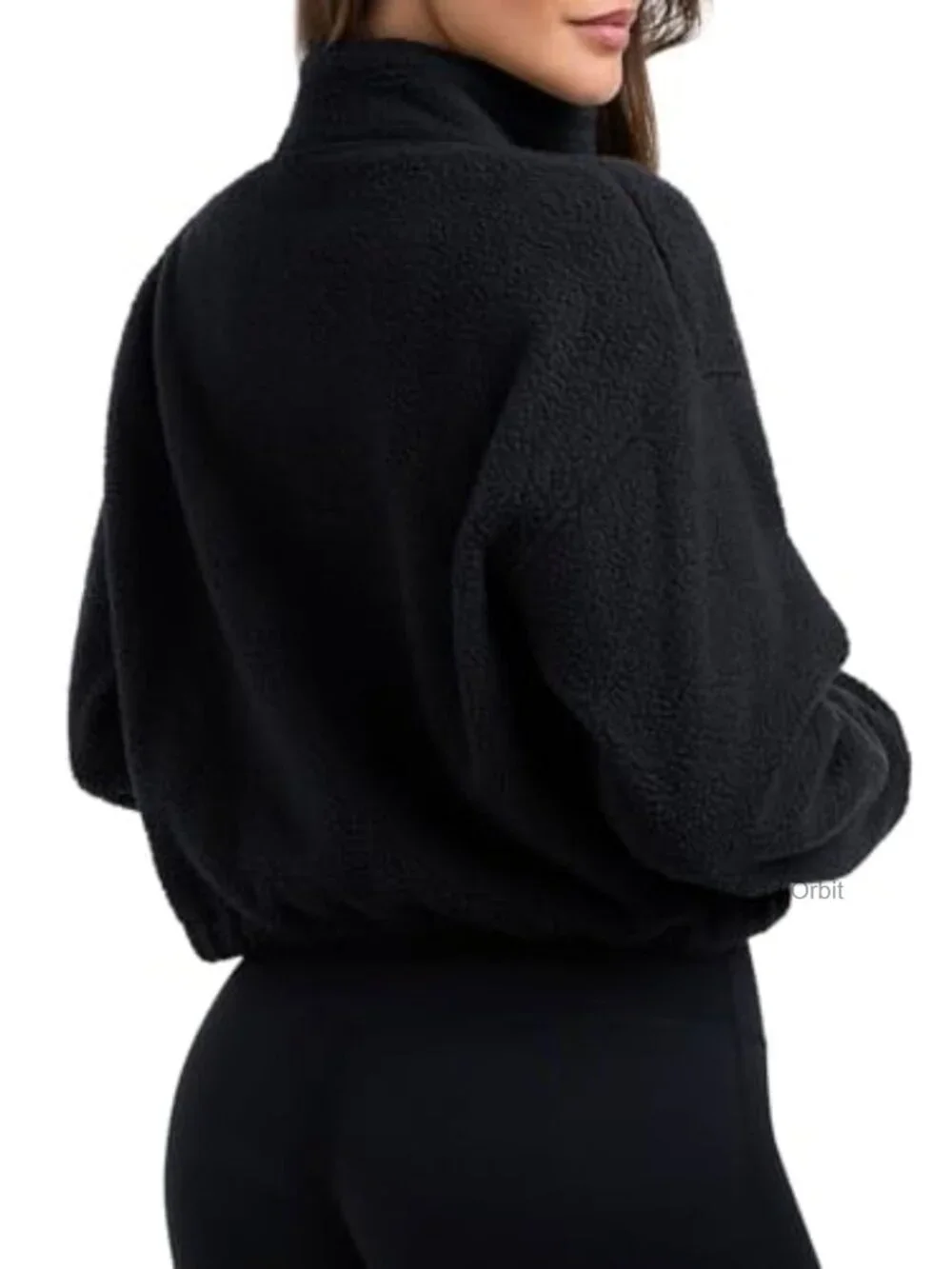 Cropped Fleece Sherpa Jacket, Zip Up, Long Sleeve, Winter Casual - Picture 3 of 7